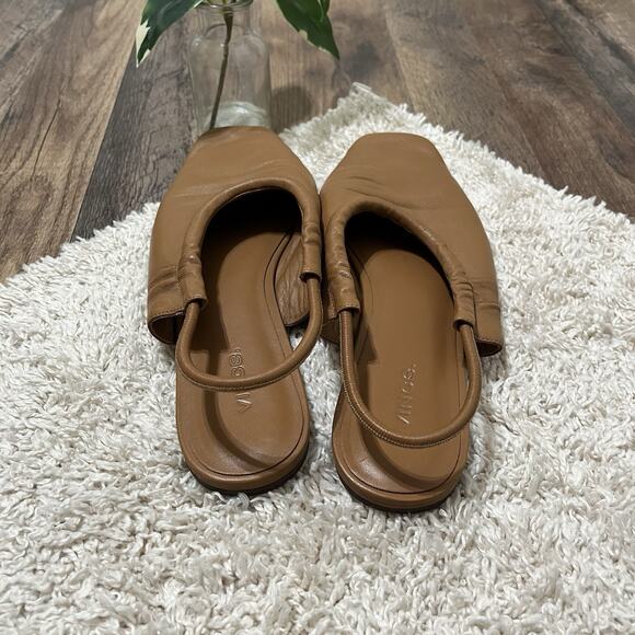 Vince 9.5 M Camel Brown Vero Cuoio Leather Square Toe Versatile Cadya Flats - Picture 5 of 8